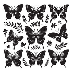 Butterfly Silhouette Vector Collection – Elegant Black Insect Icons for Nature, Spring, and Decorative Designs