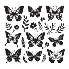 Butterfly Silhouette Vector Collection – Elegant Black Insect Icons for Nature, Spring, and Decorative Designs