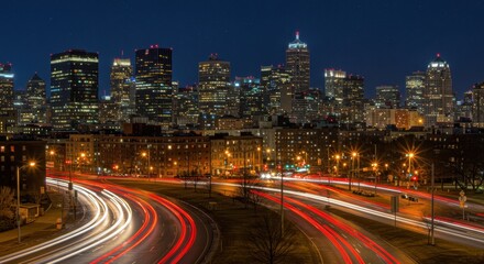 Fototapeta premium Night Cityscape with Traffic Light Trails