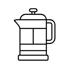 French press coffee maker outline vector illustration for cafe and kitchen appliances design