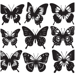 Butterfly Silhouette Vector Collection – Elegant Black Insect Icons for Nature, Spring, and Decorative Designs