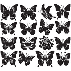 Butterfly Silhouette Vector Collection – Elegant Black Insect Icons for Nature, Spring, and Decorative Designs