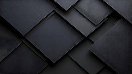 A dynamic arrangement of black textured paper sheets in varying orientations and sizes, creating a striking and modern background.