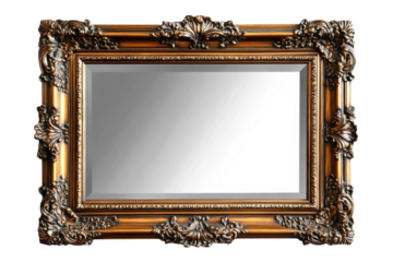 Elegant antique gold ornate mirror frame perfect for a vintage or classic home decor style on transparent background