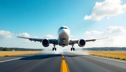Airliner gracefully touching down on the runway, showcasing the beauty of flight.