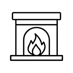 Fireplace drawing vector illustration, home interior with fire, burning flame concept icon design