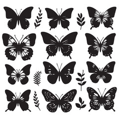 Butterfly Silhouette Vector Collection – Elegant Black Insect Icons for Nature, Spring, and Decorative Designs