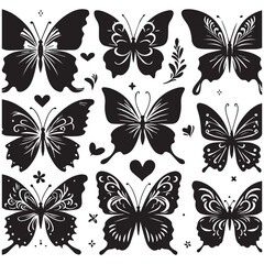 Butterfly Silhouette Vector Collection – Elegant Black Insect Icons for Nature, Spring, and Decorative Designs