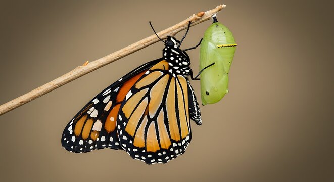 Monarch Butterfly Emerging From Chrysalis