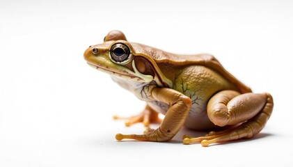 Brown frog, side profile, smooth skin, white backdrop, brown, texture, macro