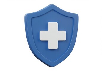 Fototapeta premium Blue shield with cross medical symbol on white background