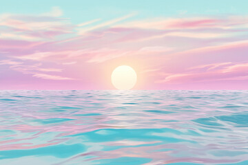 serene seascape featuring vibrant sunset with soft pastel colors reflecting on water surface. tranquil scene evokes sense of peace and beauty