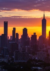 Orange and Purple City Sunset Skyline