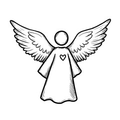 Outline Angel with Heart Symbol