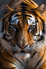 Obraz premium Intense Tiger Portrait Staring Ahead with Sharp Focus and Striking Details