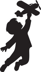silhouette a child playing with plane vector illustration