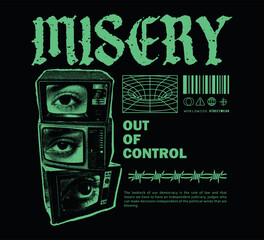 Vector illustration of eyes and television with slogan artwork, retro and modern, streetwear graphic design for t-shirt print design template.