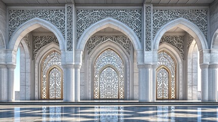 Obraz premium Elegant Islamic architectural facade with intricate carvings and arches