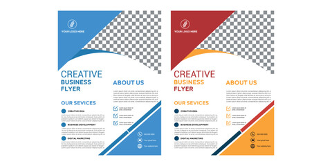 Corporate Flyer Template Geometric Blue Red Design with Modern Business Layout and Abstract Background