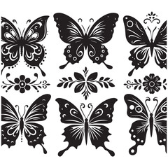 Butterfly Silhouette Vector Collection &ndash; Elegant Black Insect Icons for Nature, Spring, and Decorative Designs