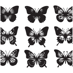 Butterfly Silhouette Vector Collection – Elegant Black Insect Icons for Nature, Spring, and Decorative Designs