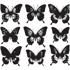 Butterfly Silhouette Vector Collection – Elegant Black Insect Icons for Nature, Spring, and Decorative Designs