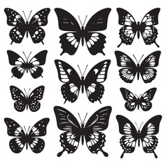 Butterfly Silhouette Vector Collection – Elegant Black Insect Icons for Nature, Spring, and Decorative Designs