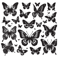 Butterfly Silhouette Vector Collection – Elegant Black Insect Icons for Nature, Spring, and Decorative Designs