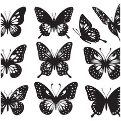 Butterfly Silhouette Vector Collection – Elegant Black Insect Icons for Nature, Spring, and Decorative Designs