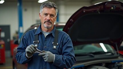 confident mechanic car repair service auto technician garage working expertise maintenance