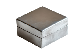 Elegant silver box subtly textured isolated on black background perfect for product display on transparent background