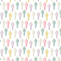 Thai lantern pattern. Asian culture. Vector seamless texture. Print. Multicoloured. Invitation. Fabric. Textile. Wrapping paper. Religion. Flat art. Isolated elements.