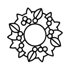 Outline christmas wreath vector graphic, holiday decoration, festive foliage and berries design