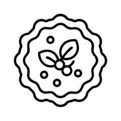 Vector graphic of christmas cookie with holly berries and leaves line art illustration icon