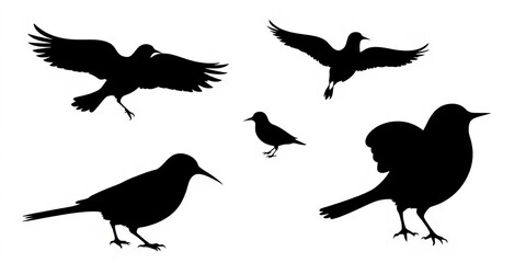 Fototapeta premium Simple silhouettes of abstract birds in a Scandinavian boho style, ample negative space, wildlife, background