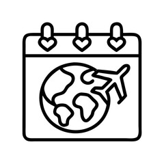 Travel calendar airplane earth globe trip planning vacation reminder date schedule icon vector