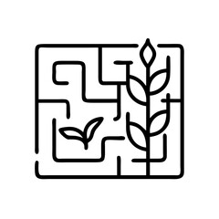 Find your way maze with plant growth concept, solving problems, nature and growth path design