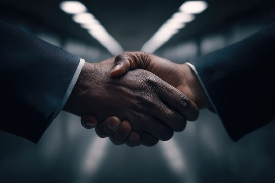 Business handshake in modern corridor - Powered by Adobe