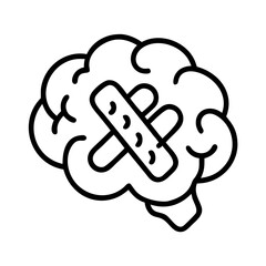 Injured brain with bandage vector illustration for mental health awareness and brain trauma concept