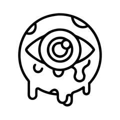 Creepy eyeball vector graphic design element for halloween spooky eye dripping blood outline icon