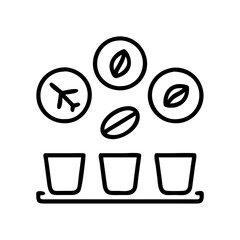 Coffee cupping flight tasting experience vector icon for coffee shop or cafe business branding design