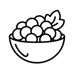 Bowl of grapes vector illustration, healthy fruit snack drawing, fresh grapes in bowl outline design