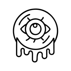Dripping eyeball vector illustration, spooky halloween eye graphic, melting eye outline drawing, weird art