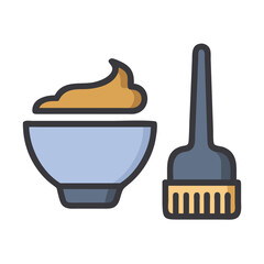 Hair Dye Bowl and Brush Icon Illustration