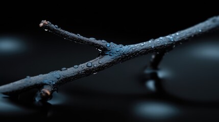 Close-up of a dark branch with water droplets