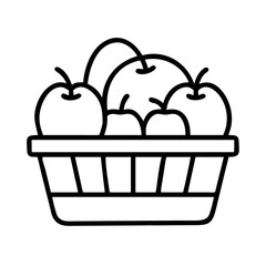 Apple basket outline vector illustration fresh fruit harvest season organic food market design icon drawing