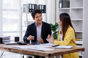 Team of Business accountant document legal, Auditor businesswoman Office employee working with documents at the table workplace, closeup	
