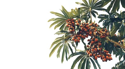 Tropical palm tree fruits closeup.