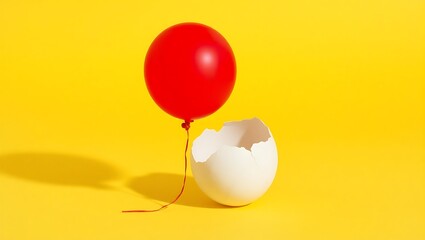 emergence concept red balloon hatching egg new beginning birth surprise creativity

