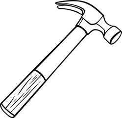 Black And White Illustration of a Classic Claw Hammer Tool Design
